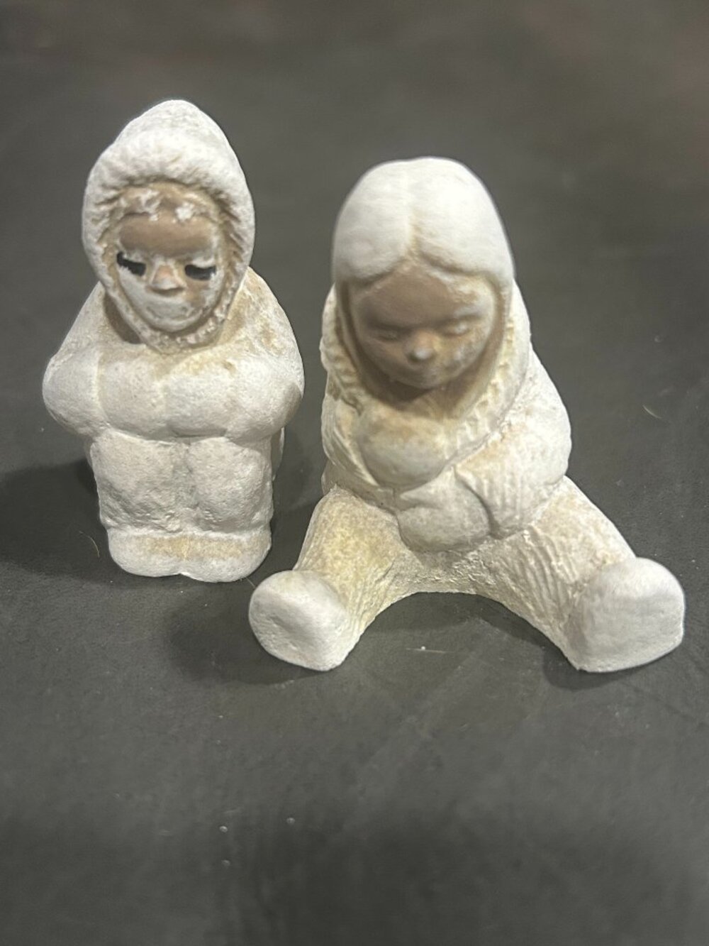Pair of Vintage Carved Stone Eskimo Children Figurines Made in Holland Early Pcs